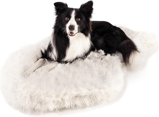 PupRug Orthopedic Dog Bed for Large Dogs with Fluffy Soft Faux Fur and Memory Foam for Joint Pain Relief