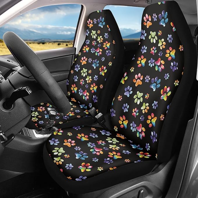 Tie Dye Dog Paws Print Car Seat Covers for Front Seats Only
