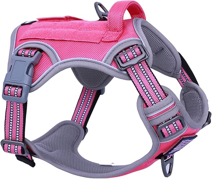 BUMBIN Tactical Dog Harness for Medium Dogs No Pull, Famous TIK Tok No Pull Puppy Harness, Fit Smart Reflective Pet Walking Harness for Training, Adjustable Dog Vest Harness with Handle Pink M