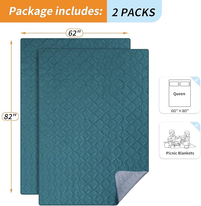 2 Packs Waterproof Dog Blankets Washable for Large Dog, Pet Couch Covers Protect Bed Sofa Furniture, Soft Reversible Dog Blankets Anti Scratches Dirty for Puppy Kids (62"×82", Teal/Grey Blue)