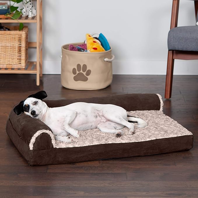 Furhaven Memory Foam Dog Bed for Medium/Small Dogs w/ Removable Bolsters & Washable Cover 35 lbs