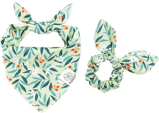 E-Clover Dog Bandanas & Matching Scrunchie Set Girl