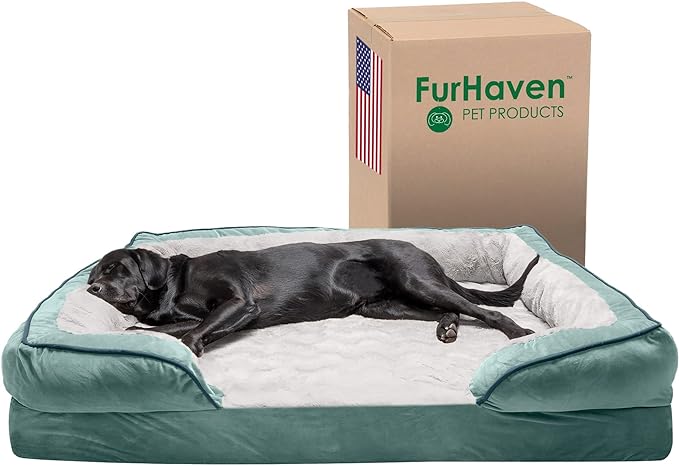 Furhaven Cooling Gel Dog Bed for Large Dogs w/ Removable Bolsters & Washable Cover 125 lbs