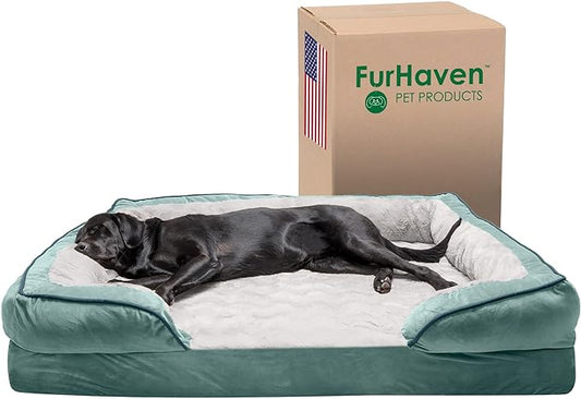 Furhaven Cooling Gel Dog Bed for Large Dogs w/ Removable Bolsters & Washable Cover 125 lbs