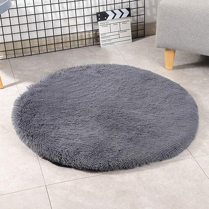 16 Inch Plush Dog Bed Mat Warm Fluffy Round Puppy Crate Pad with Anti-Slip Waterproof Bottom Soft Comfy Pet Kennel Mat for Small and Medium Dogs Sleeping(Dark Grey)