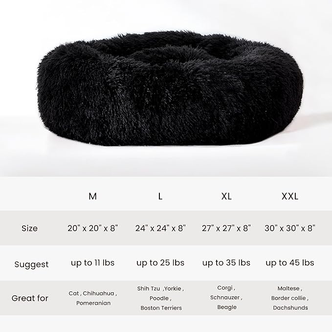 WESTERN HOME WH Calming Dog Bed & Cat Bed, Anti-Anxiety Donut Dog Cuddler Bed, Warming Cozy Soft Dog Round Bed, Fluffy Faux Fur Plush Dog Cat Cushion Bed for Small Medium Dogs and Cats