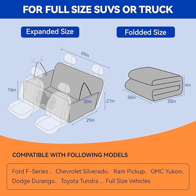 Rengue Back Seat Extender for Trucks Full Size SUV F150, RAM1500,