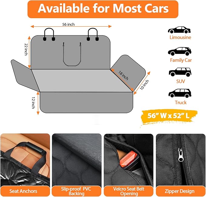 URPOWER Waterproof Dog Car Seat Cover for Back Seat for Cars