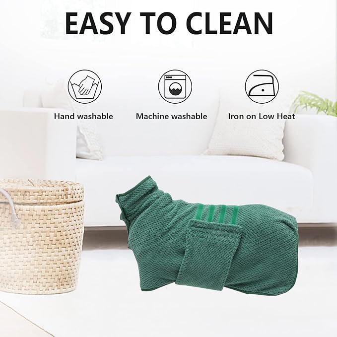 Geyecete Dog Bathrobe Towel Dog Drying Coat-Dry Fast Dog Bag-Pineapple Grid Fast Drying Super Absorbent Pet Dog Cat Bath Robe Towel-Green-XS