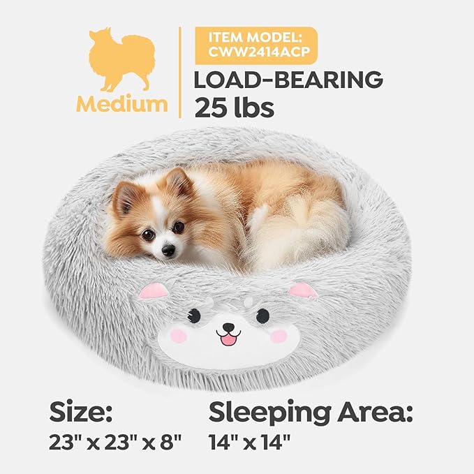 Veehoo Donut Calming Dog Beds for Small Medium Dogs-Round Cute Dog Bed Comfort Pet Bed 23" Light
