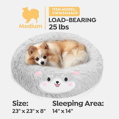 Veehoo Donut Calming Dog Beds for Small Medium Dogs-Round Cute Dog Bed Comfort Pet Bed 23" Light