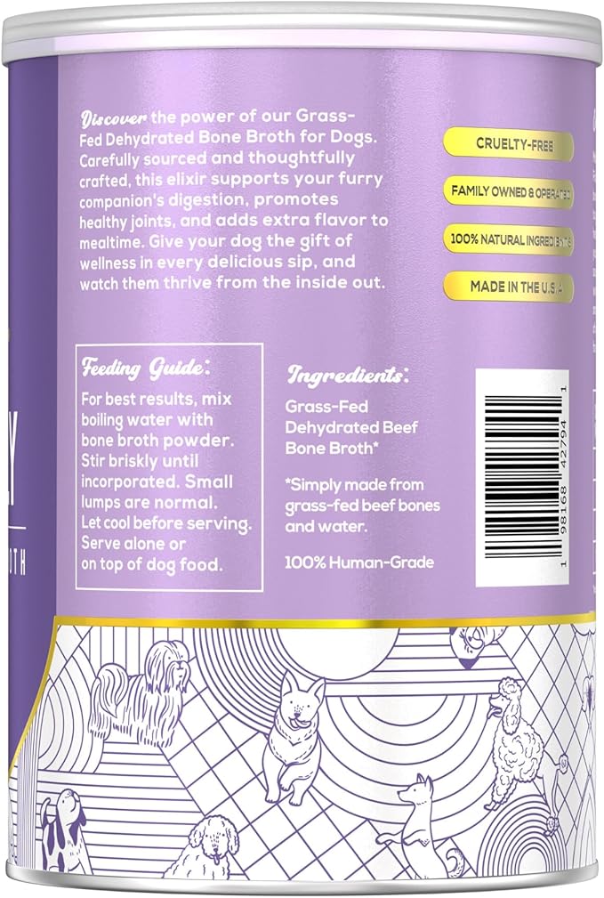Fido's Simply Bone Broth for Dogs - Grass-Fed Beef Bone Broth Powder for Pets - Supports Joints + Gut Health - Dog Food Topper for Dry Food - 60 Scoops