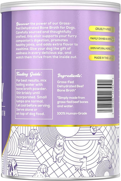 Fido's Simply Bone Broth for Dogs - Grass-Fed Beef Bone Broth Powder for Pets - Supports Joints + Gut Health - Dog Food Topper for Dry Food - 60 Scoops