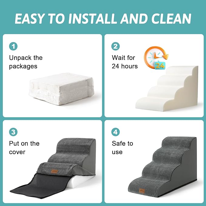 Dog Stairs for Medium Bed 20" H 15.7x28.3x19.7in, Dark 4 Tiers