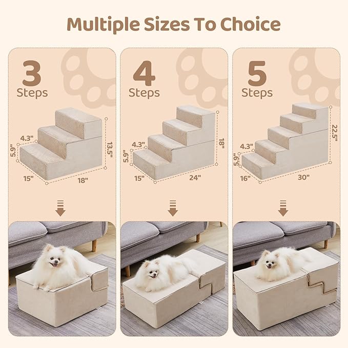 4-Step Dog Stairs, 18'' H Dog Stairs for High Beds, Non-Slip Bottom Pet Stairs for Small Dogs and Cats, Indoor Pet Steps Dog Ramp for Bed, Beige