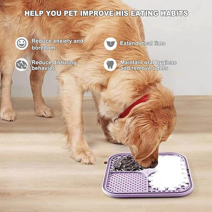 2 PCS Licking Mat for Dogs & Cats with Suction Cups, Dog Slow Feeder Lick Pat for Anxiety Relief, Dog Toys Feeding Mat for Butter Yogurt Peanut, Pets Bathing Grooming Training Mat (Cyan&Purple)