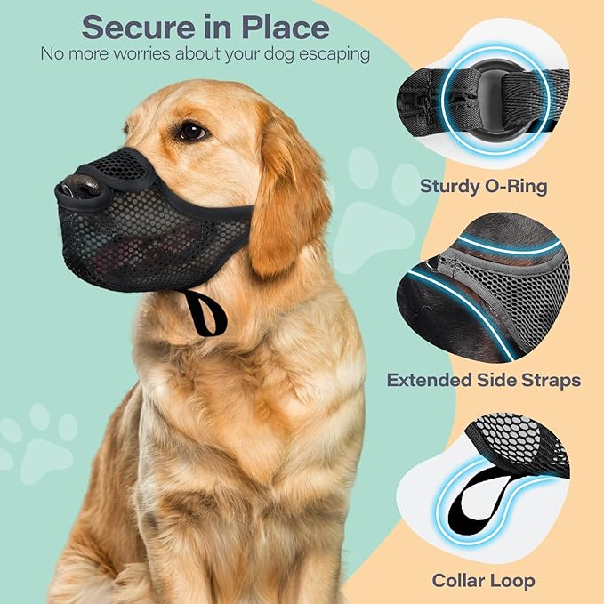 LUCKYPAW Dog Muzzle for Large Medium Small Dogs, Mesh Muzzle for Dog to Prevent Biting Chewing Licking Eating, Soft Dog Muzzle with Front Opening Design for Drinking Panting