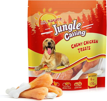 Jungle Calling Dog Treats, Chicken Wrapped Calcium Dog Bones, Rawhide Free Dog Chews, Chewy Dog Training Treats, 6 oz