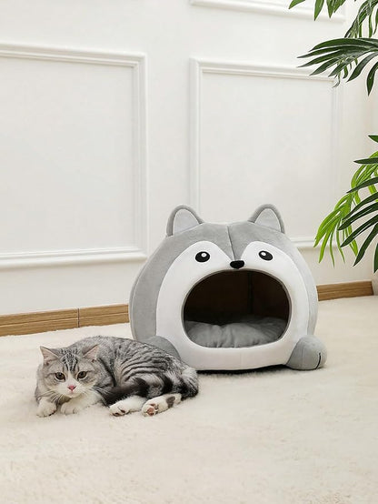 QWINEE Indoor Fox Shape Cat Bed Cave with Removable Cushion