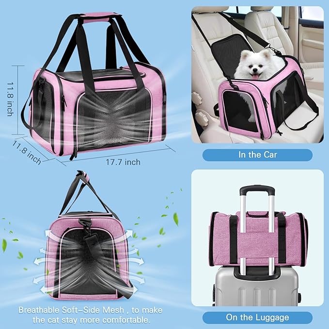 Cat Travel Carrier Bag Soft-Sided & Folding Cat Travel Litter Box, Airline Approved, 15pcs Cat Stuffs Included in Cat Carrier Kit, Fit for Up to 20LBs Pets Cat Kitten Dog Puppy