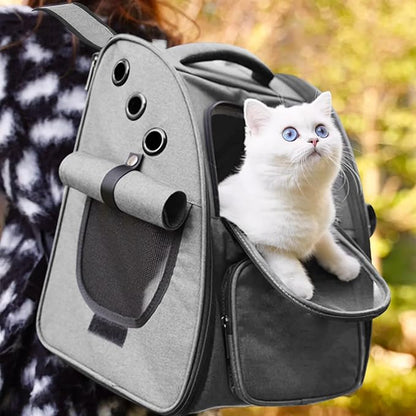 Cat Backpack with Inbuilt Fan, Large Breathable Cat Backpack Dog Carrier, Pet Backpack Carrier for Small Dogs, Foldable Cat Travel Backpack, Portable Cat Carrying Backpack for Hiking Walking, Grey