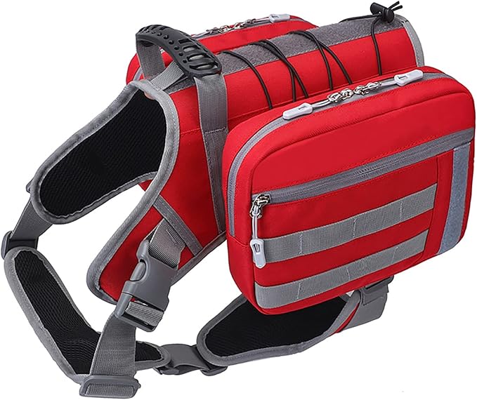 BYGD Dog Saddle Backpack for Dog to Wear, Lightweight Detachable Dog Hiking Backpack, Waterproof Dog Backpack Harness with Removable Bags for Large Dogs Walking Outdoor (L,XL Red)