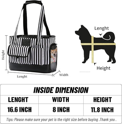 Cat Carrier, Dog Carrier, Pet Carrier, Foldable Waterproof Premium PU Leather Oxford Cloth Dog Purse, Portable Bag Carrier for Small to Medium Cat and Small Dog - Black White Stripes New