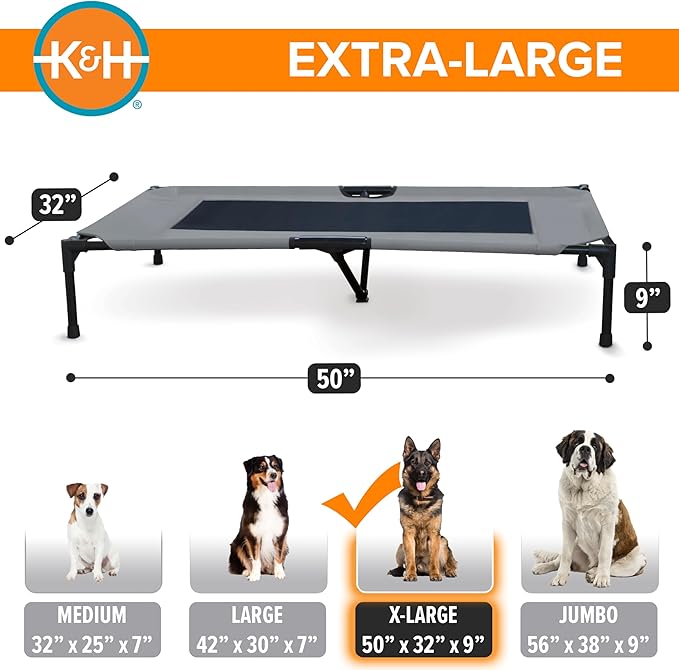 K&H Pet Products Dog Cots Beds for Large Dog- Elevated Outdoor Dog Cot Bed- Raised Dog Hammock Cooling Bed- Washable