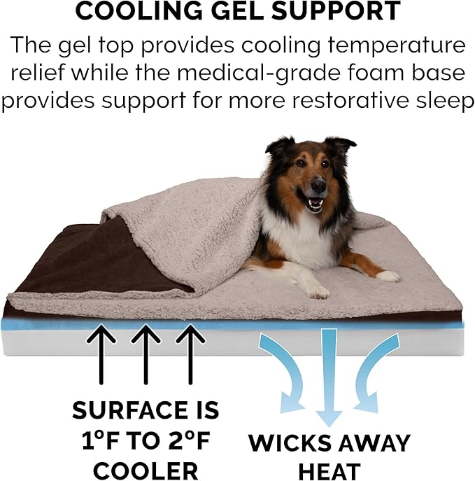 Furhaven Cooling Gel Dog Bed for Large Dogs w/ Removable Washable Cover 95 lbs