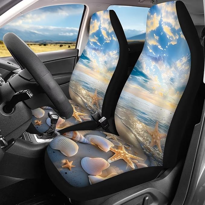 Sea Starfish Shell Car Seat Covers Full Set 4pcs Front