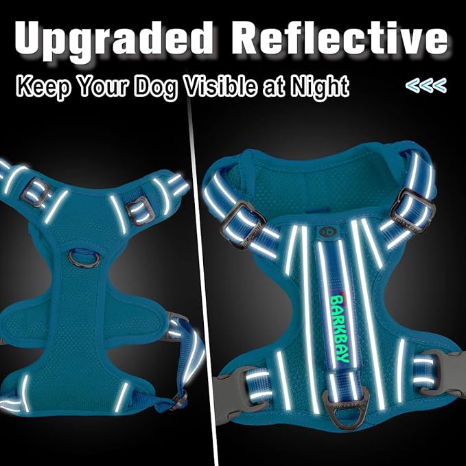 BARKBAY Dog Harness No Pull with ID Tag Pocket - Heavy Duty, Reflective, Easy Control for Large Dogs (Blue,XL)