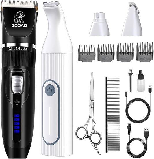 Dog Clippers Grooming Kit Hair Clipper -4 in 1Low Noise -Rechargeable-Cordless Quiet Paw Trimmer Nail Grinder, Trimmer Grooming for Thick Hair&Coats,Pet Shaver for Small and Large Dogs Cats