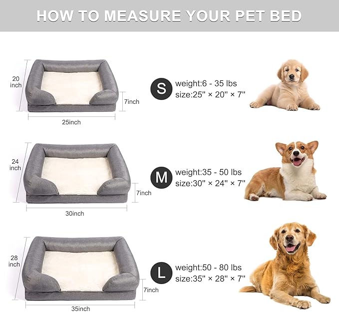 25"x20"x7" Dog Beds for Large Dogs - Orthopedic Heavy Dog Beds with Soft Bolster, Heavy Duty Chew Resistant Dog Bed with Washable Cover and Anti-Water Cover(Grey, Small)