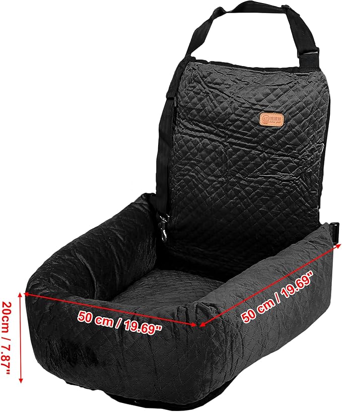 X AUTOHAUX Dog Car Pet Booster Seat Warm Flannel Puppy Bed Blankets Travel Safety Carriers Detachable Washable Cover with Seat Belt for Medium Small Sized Pet Cat Up to 35lbs Black