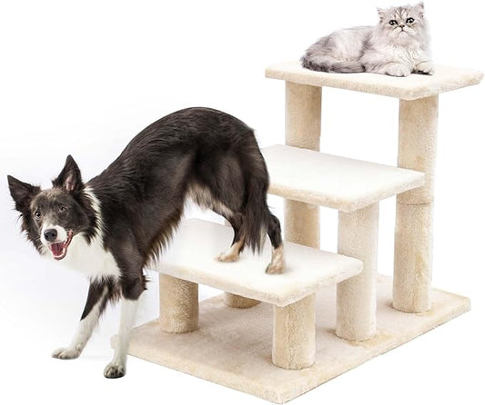 AGYM Pet Stairs, 3 Steps Wooden Stairs for Senior Cats and Dogs, Stable 19.5 inch Multi-Step Pet Stairs for High Beds & Sofas Protect Pet's Joints, Joint Injuries or Other Pets with Limited Mobility