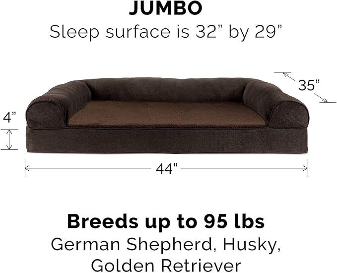 Furhaven Memory Foam Dog Bed for Large Dogs w/ Removable Bolsters & Washable Cover 95 lbs