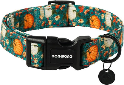 DOGWONG Fall Dog Collar, Pumpkin Dog Collar Adjustable Soft Natural Fabric Pet Dog Collar Cute Holiday Puppy Necklace for Small Medium Large Dog