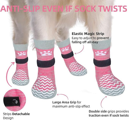 PUPTECK Anti Slip Dog Socks 2 Pairs with Double Grippers for Hardwood Floors