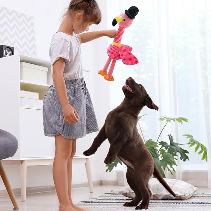 Squeaky Dog Toys, Cute Flamingo Plush Toy for Dogs Indoor Play, Interactive Dog Toys with Non-Shedding Material for Small and Medium Dogs