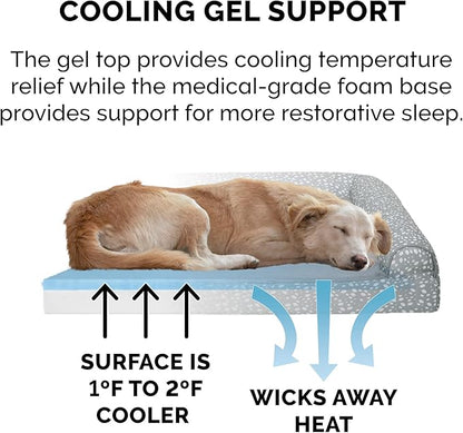 Furhaven Cooling Gel Dog Bed for Large Dogs w/ Removable Bolsters & Washable Cover 125 lbs