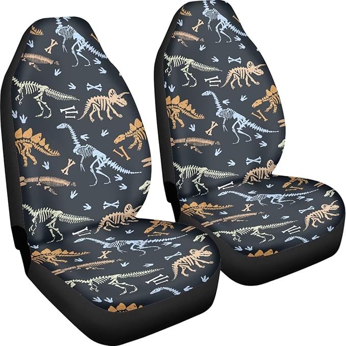 UNICEU Dinosaur Skeleton Front Seat Covers 2 Pack
