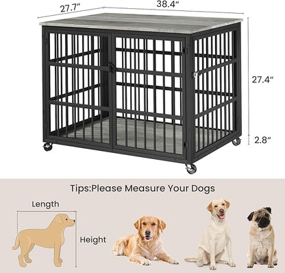 Rovibek Dog Crates for Large Dogs 38.4", Heavy 2 Doors 4 Wheels,