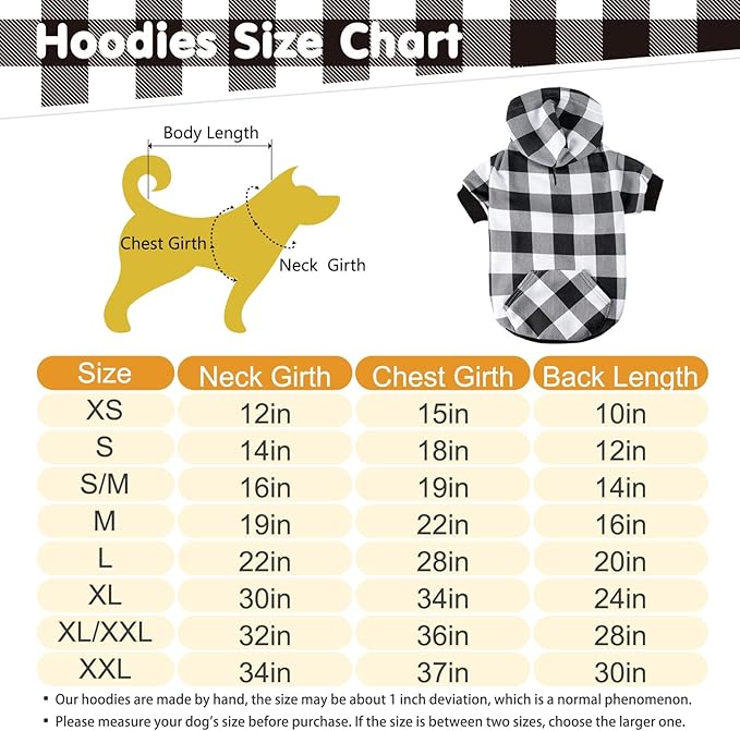 KOOLTAIL Plaid Dog Hoodie Pet Clothes Sweater with Hat and Pocket for Small Medium Large Size Dogs