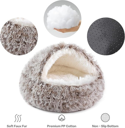 NOYAL Dog Bed Round Hooded Plush Cat Cave