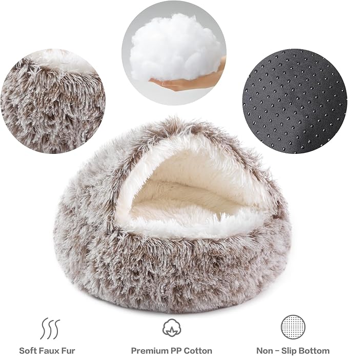 NOYAL Dog Bed Round Hooded Plush Cat Cave