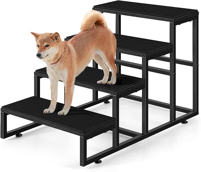Pet Stairs for High Bed 4 Steps Dog Stairs for Small Dogs Black Pet Bed Steps for Large Dogs 100 Pounds Wood Tall Dog Stairs for Small Dogs