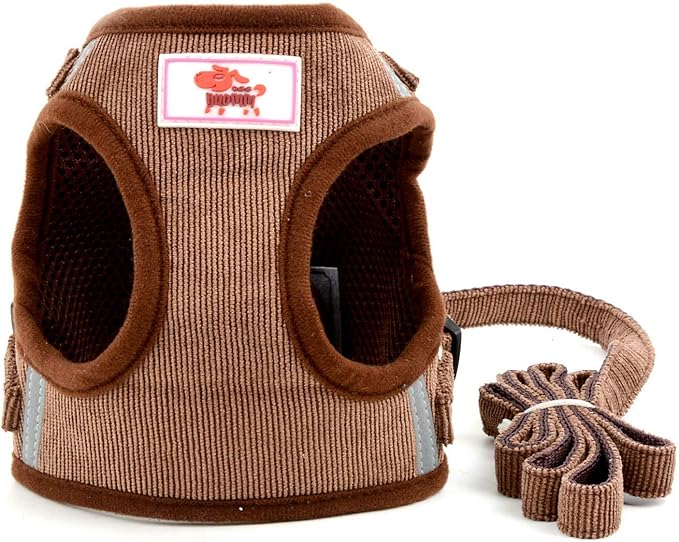 Zunea Small Dog Harness and Leash Set No Pull Adjustable Reflective Step-in Puppy Boy Girl Vest Harnesses Soft Corduroy Mesh Padded for Pet Dogs Cats Chihuahua Brown XS