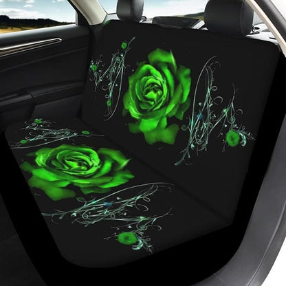Green Rose Car Seat Cover Set for Women 4pcs Auto