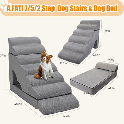 34 inches Dog Steps for High Bed, Extra Wide 7 Tier Dog Stairs/Steps for Small Dogs, Non-Slip Pet Ramp/Ladder for Injured Pets, Older Dogs, and Small Pets