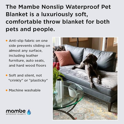 Mambe Non-Slip Pet Blanket Medium, White - Soft and Silky Waterproof Throw - Machine Washable Fleece - for Protecting Furniture from Stains and Accidents - for Dog and Pet Fur